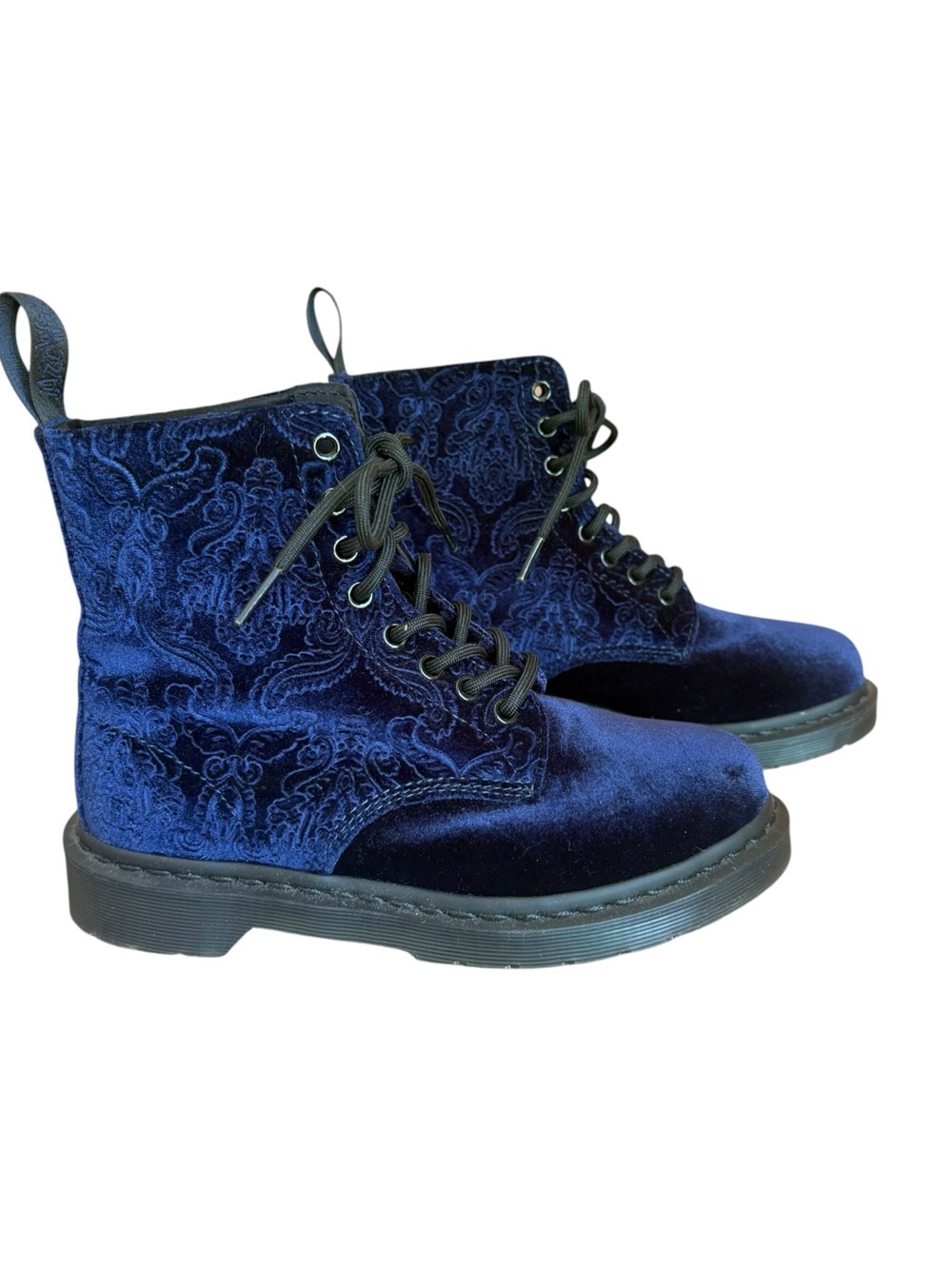Dr Martens 1460 Blue Brocade Velvet Emboss Lace Up Combat Boot Womens Size 7